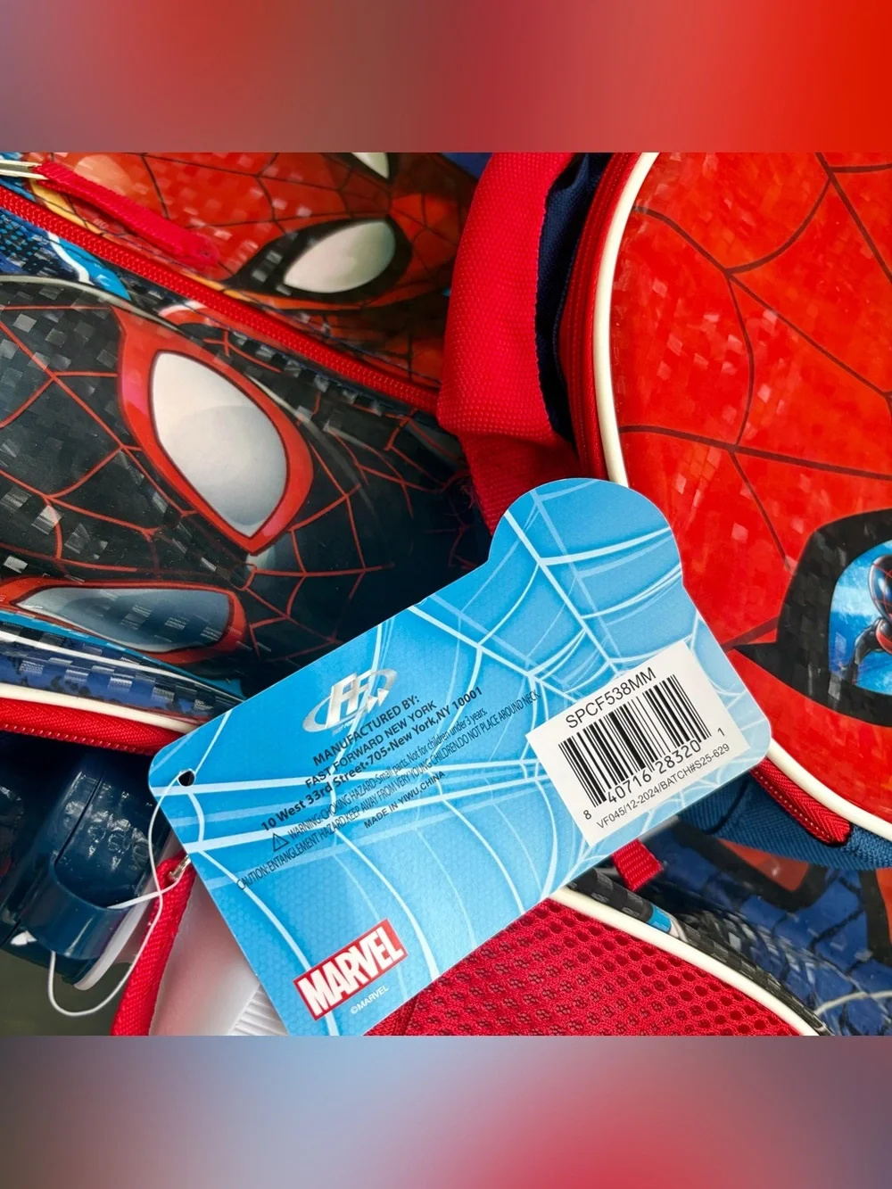 NWT MARVEL SPIDER-MAN Red & Blue Kids Backpack with Detachable Round Lunch Bag